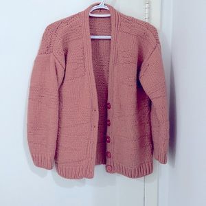 Vintage Handknit Dusty Pink Cardigan Sweater 80s